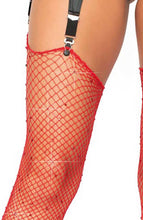 Load image into Gallery viewer, Red fishnet stockings with rhinestones