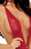 Red lace teddy with suspenders - Allie