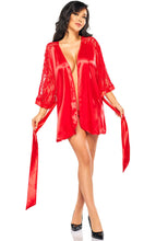 Load image into Gallery viewer, Red satin robe with lace sleeves - Kelly