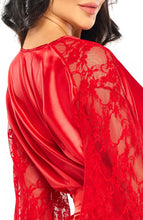 Load image into Gallery viewer, Red satin robe with lace sleeves - Kelly