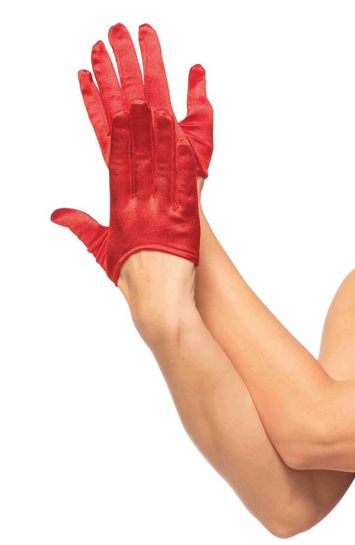 Red mini cropped satin gloves