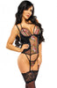 Satin bustier set with embroidered lace - Jen
