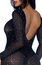 Load image into Gallery viewer, Sheer black rhinestone catsuit
