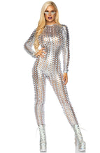 Load image into Gallery viewer, Laser cut metallic silver catsuit - Spaced Out