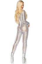 Load image into Gallery viewer, Laser cut metallic silver catsuit - Spaced Out