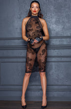 Load image into Gallery viewer, Sheer black pencil dress with flock embroidery - Slave 4 U