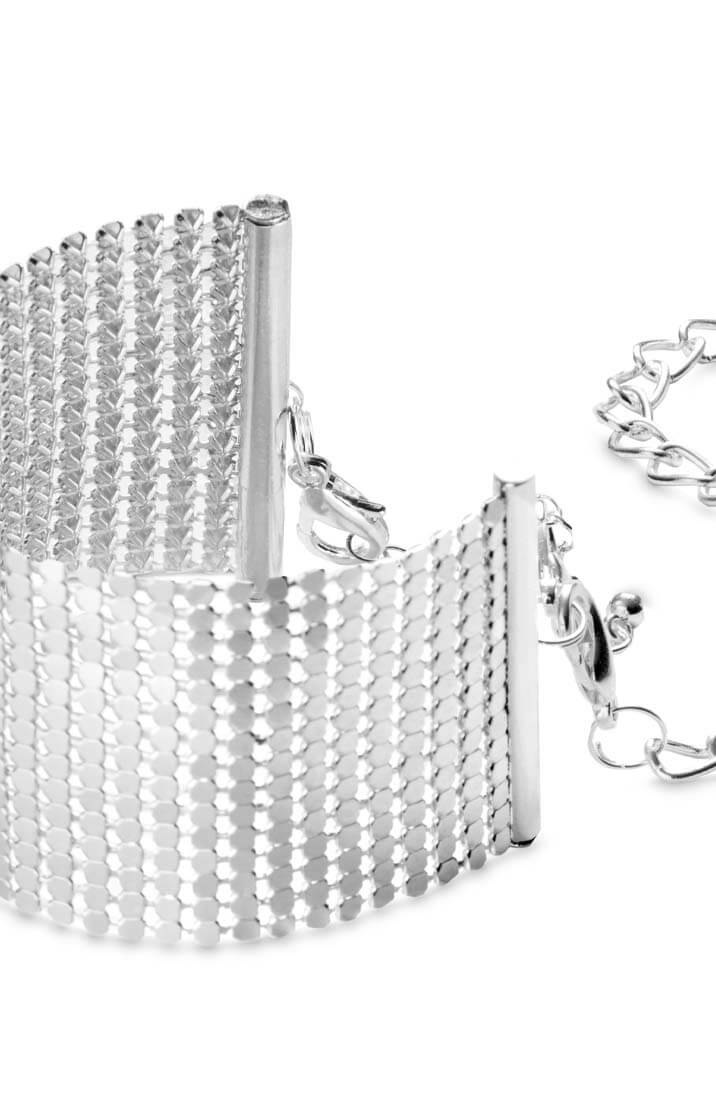 Silver metallic cuffs with silver chain