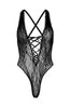 Black thong bodysuit with lace-up - All Out of Love