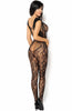 Black bodystocking with straps and floral pattern - Kiara