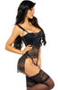 Black bustier with lace-up & suspenders - Alena