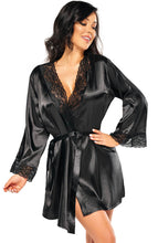 Load image into Gallery viewer, Black satin robe with lace - Monique