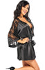 Black satin robe with lace sleeves - Lucca