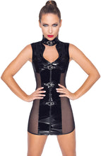 Load image into Gallery viewer, Black vinyl dress with sheer mesh panels - What&#39;s Next?