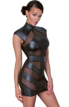 Load image into Gallery viewer, Black wet look dress with sheer mesh highlights - Outside The Lines