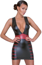 Load image into Gallery viewer, Black wet look dress with red highlights - Submissive to You