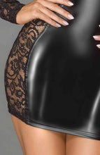Load image into Gallery viewer, Black wet look dress with lace sleeve - Malcontent