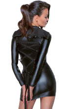 Load image into Gallery viewer, Black wet look dress with tie-back - On Point Bondage