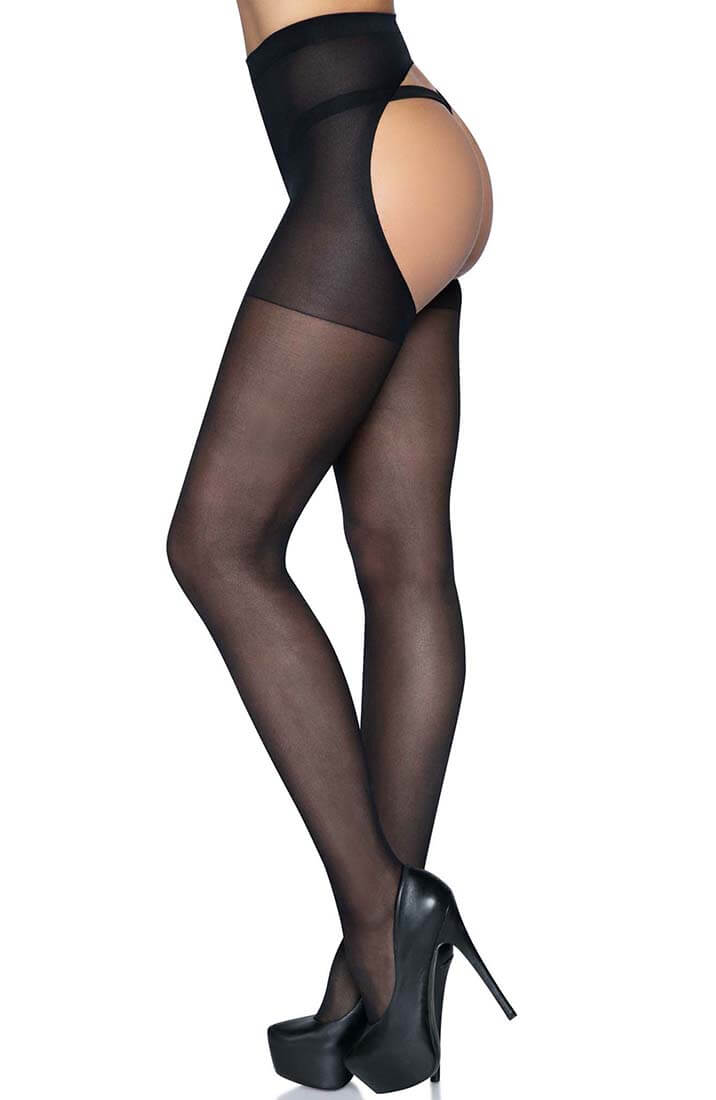 Sheer black open butt pantyhose