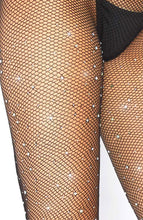 Load image into Gallery viewer, Black micro fishnet tights with rhinestones
