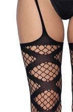 Load image into Gallery viewer, Black garter stockings with criss-cross
