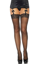 Load image into Gallery viewer, Black thigh highs with rhinestone backseam