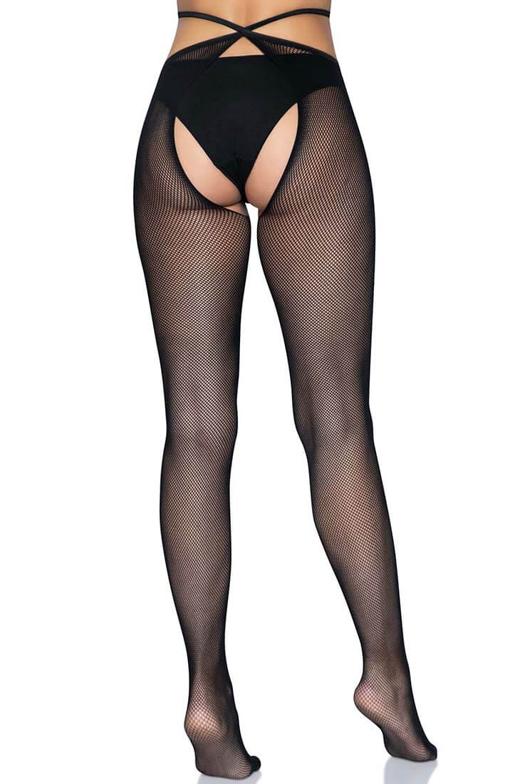 Black strappy crotchless pantyhose