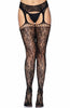 Black crotchless stockings with floral lace