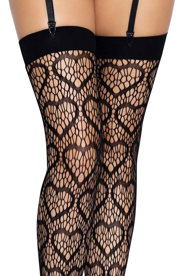 Black thigh high stockings with hearts