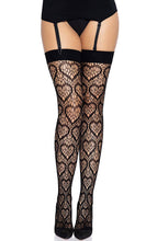 Load image into Gallery viewer, Black thigh high stockings with hearts