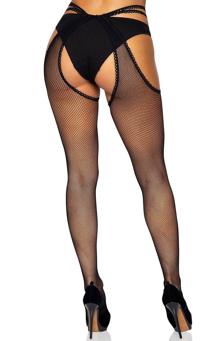 Scalloped crotchless fishnet pantyhose