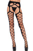 Suspender stockings with diamond net cut-out