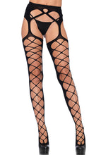 Load image into Gallery viewer, Suspender stockings with diamond net cut-out
