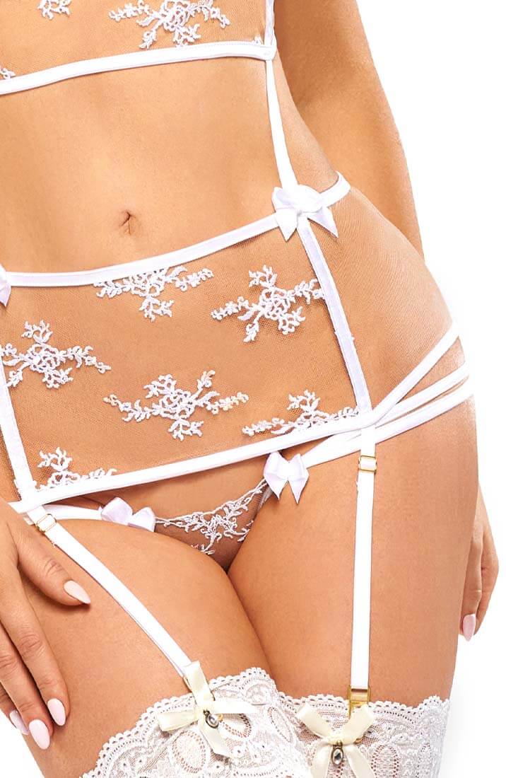 Transparent beige bustier with white lace - Leah