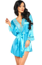 Load image into Gallery viewer, Turquoise satin robe with lace - Sherie