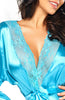 Turquoise satin robe with lace - Sherie