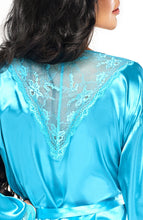 Load image into Gallery viewer, Turquoise satin robe with lace - Sherie