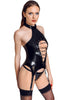 Vinyl lace-up bustier with suspenders - All In