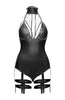 Wet look cage bodysuit with garter - OUTRAGEOUS