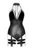 Wet look cage bodysuit with garter - OUTRAGEOUS