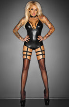 Load image into Gallery viewer, Wet look cage bodysuit with garter - OUTRAGEOUS