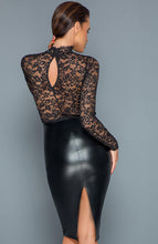 Load image into Gallery viewer, Lace &amp; wet look pencil dress - Miss Behaved